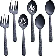 FULLYWARE Matte Black Serving Utensil Set, 9.5-inch Stainless Steel Large Serving Spoon and Serving Fork, Satin Finish
