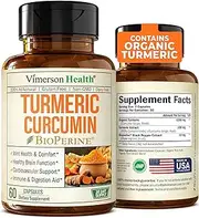 Turmeric Curcumin with BioPerine. Inflammatory Response Support, Antioxidant Properties Supplement with 10 milligrams of Black Pepper for Absorption. Occasional Joint Pain Relief. 60 Capsules