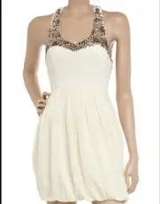 NWT TIBI MASAI BEADED T-BACK BUBBLE SHORT DRESS OFF WHITE SIZE 10 RETAILS $595