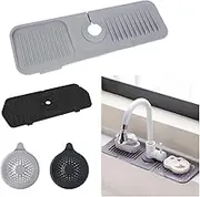 LZYMSZ Silicone Sink Faucet Mat, 2PCS Faucet Splash Guard Kitchen Faucet Handle Drip Water Catcher Tray with 2 Sink Filter, Faucet Absorbent Mat Soap Sponges Holder for Bathroom RV Countertop Protect