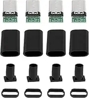 OTOTEC 10 Sets of 4 pin USB-C Connector Kit Type-C DIY Male Plug Connector USB 3.1 Male Connector with Type C Housing C Type PCB Board Welding Line Kit Black