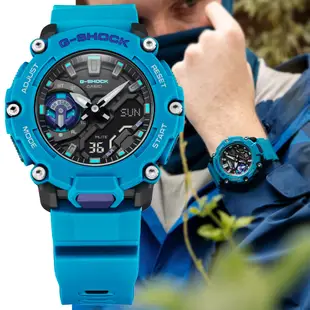 CASIO卡西歐 G-SHOCK 碳核心防護 碟盤造型設計雙顯錶 GA-2200-2A 藍色