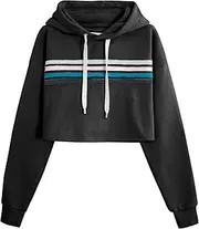 [DOUBLJU] Women's Casual Long Sleeve Crop Tops Pullover Hoodie Sweatshirts with Plus Size