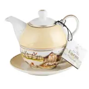 French Country Kitchen Tea For On The Farm Chickens Teapot and Cup Set