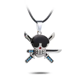 優選好貨 動漫飾品航海王草帽海賊團路飛 索羅 海賊骷髏標誌皮繩吊墜項鍊 Gu75