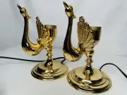Vintage Set of 2 Brass Gold Bird Table Lamp Fixtures PRISTINE Swan Peacock