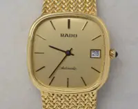 在飛比找Yahoo!奇摩拍賣優惠-《寶萊精品》RADO 雷達表金黃方圓型自動男士錶