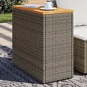 Garden Table Garden Side Table with Wooden Top Grey 58x27.5x55 cm Poly Rattan