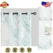 Aqua Blue and Grey Tree Branch Grommet Top Curtains – 96" Light Filtering Drapes