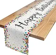 Letjolt Birthday Table Runner 72 Inches Happy Birthday Party Sign Polka Dots Table Decoration, White
