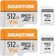 [Gigastone] 512GB 2-Pack Micro SD Card, MicroSDXC Memory Card for Smartphone, Camera, 4K Video Recording, UHS-I A1 Class 10, up to 100MB/s, with MicroSD to SD Adapter