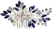 [Generic] Flower Hair Comb for Women and Girls Wedding Bridal Crystal Hair Piece (Blue, One size)