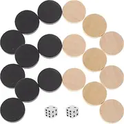 ifundom 30pcs Wooden Checkers Pieces Nature Stackable Backgammon Pieces with 2 Dice for Checkers Game Supplies