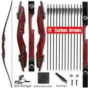 64" Archery Takedown Recurve Bow 20-50lbs Longbow Wooden Riser Hunting Shooting