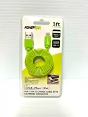 NEW PowerXcel USB to Lightning Sync & Charge Cable GREEN 3 Ft. With Free Gift!!