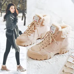 雪靴 雪地靴 雪靴女 真皮雪地靴女2021年冬季新款短筒馬丁靴加絨加厚棉鞋保暖百搭女鞋