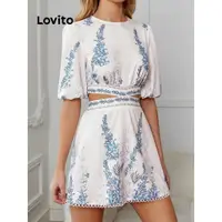 在飛比找蝦皮商城優惠-Lovito 女士優雅花卉荷葉邊布料拼接洋裝 LBL0719