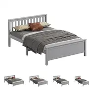 ALFORDSON Wooden Bed Frame Base with Headboard & Timber Slats Double Size, Solid Pine Wood Mattress Foundation Platform with Under-Bed Storage Space, Home Bedroom Furniture, Fabiano Series Grey