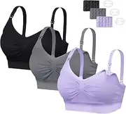 HFKASIV 3 Pack Women's Nursing Bra Seamless Wireless Night Sleep Nursing Maternity Bra Sleep Bralette with Removable Spill Prevention Pads and Bra Extenders