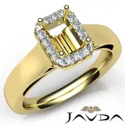Emerald Cut Diamond Engagement Halo Prong Semi Mount Ring 18k Yellow Gold 0.2Ct