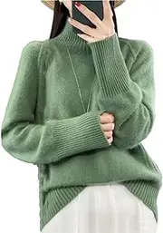 [Hamthuit] Women Thick Loose Solid Sweater Turtleneck Casual Loose Raglan Sleeve Pullover Wool Knitwear Sweater