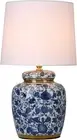 Keziah Ceramic Table Lamp, White Blue Floral Base, White TC Tapered Shade, H43.5