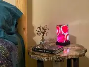 5"x5"x7" Artisan Red Agate Lamp Luxury Table Masterpiece Bedroom Nightstand Deco