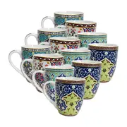 12PK Lavida Ceramic Drinking Beverage Tea/Coffee Mug Arabesque 10.5x8.5cm Assort