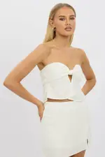 White Tube Top Strapless Open Front Linen Blend - Size 14L, Women's Crop Top