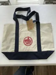 1- BRAND NEW Trader Joe's Reusable Canvas Eco Tote Bag Heavy Duty Bag White/Blue
