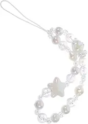 Housoutil Beaded Star Phone Chain, Pearl Phone Charm, Wrist Lanyard Strap for Hand Wrist Bag Pendant Keychain