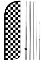 BLACK WHITE CHECKERED Windless Swooper Feather Flag 15' Tall Kit Banner kq-h