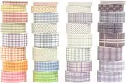 Songdao 36 Rolls Grid Washi Tape Pack Plaid Arts Adhesive Tapes Basic Patterns Decorative Masking Tape Set for Craft, Kids, Scrapbook, DIY, Gift Wrapping (2-Purple & Colors)