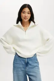 [Cotton On Women] Cotton On Women - Luxe Half Zip Pullover - White L WHITE