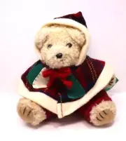BBOT CHRISTMAS PLUSH TEDDY BEAR Russ Berrie 9" sitting wool poncho vintage