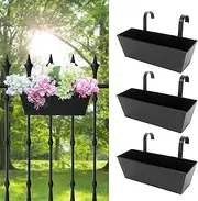 Holensun Railing Planters Outdoor Balcony 16 Inch Deck Over The Railing Planter Boxes Hanging Planters for Fence Flower 3 Pcs (Black)