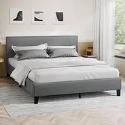 ALFORDSON Bed Frame Bed Base King Size, Mattress Platform with Wooden Slats & Adhesive Velcro Strips, Mattress Foundation 320kg Capacity, Fabric Charcoal
