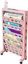 Book Carts, 6 Tier Slim Rolling Utility Cart with Wheels, Mobile Single Sided Bookshelf Cart, Floor Standing Study Desk Organizer Rack for Classroom School Dorm Office (Color : Pink)