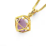 9ct Gold, Amethyst Prism Pendant in Purple