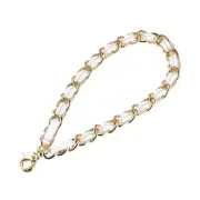 Leather Wristlet Strap, 8" Hand Wrist Lanyard Bag Key Chain Holder, White+Gold