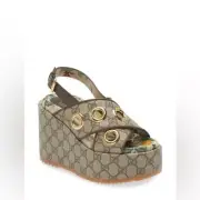 GUCCI Angelina GG Logo Eyelet Platform Wedge Sandal