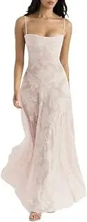 [Juakoso] Women’s Floral Corset Midi Dress Summer Boho Square Neck Low Cut Spaghetti Strap Slit Cottagecore Bustier Sundress