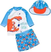 [DNggAND] Baby Toddler Boys Two Pieces Swimsuit Set Boys Crab Bathing Suit Rash Guards with Hat UPF 50+ FBA