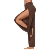 Nevenka Women's Yoga Harem Pants Casual Loose Side Slit Hippie Long Pants-Brown-8006