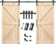12FT-Sliding Barn Double Door Hardware Kit (Include Track Kit & Pull Handle Set & Door Lock kit & Floor Guide), Smoothly and Quietly, Easy to Install.
