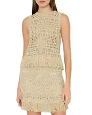 Milly Beaded Fringe Hem Knit Top