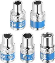 5pcs 1/2 Inch Drive 6-Point Socket 8-12mm CR-V Metric Shallow Socket Electric Wrench Socket for Mechanical Auto Repair, Silver Tone & Blue