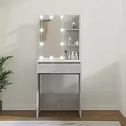 Dressing Table with LED Concrete Grey 60x40x140 cm,Modern LED Dressing Table with Storage Drawer and Shelves for Makeup and Cosmetics Dressing Tables