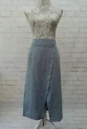 Warehouse Ladies Skirt Size 16 Blue Front Split Pockets Linen Cotton Zip BNWT