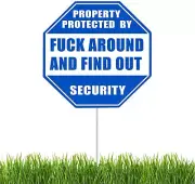 Funny FAFO Around and Find Out Yard Sign Home Security Large, Blue